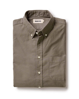 folded flatlay of The Jack in Smoked Olive Oxford, Wovens by Taylor Stitch