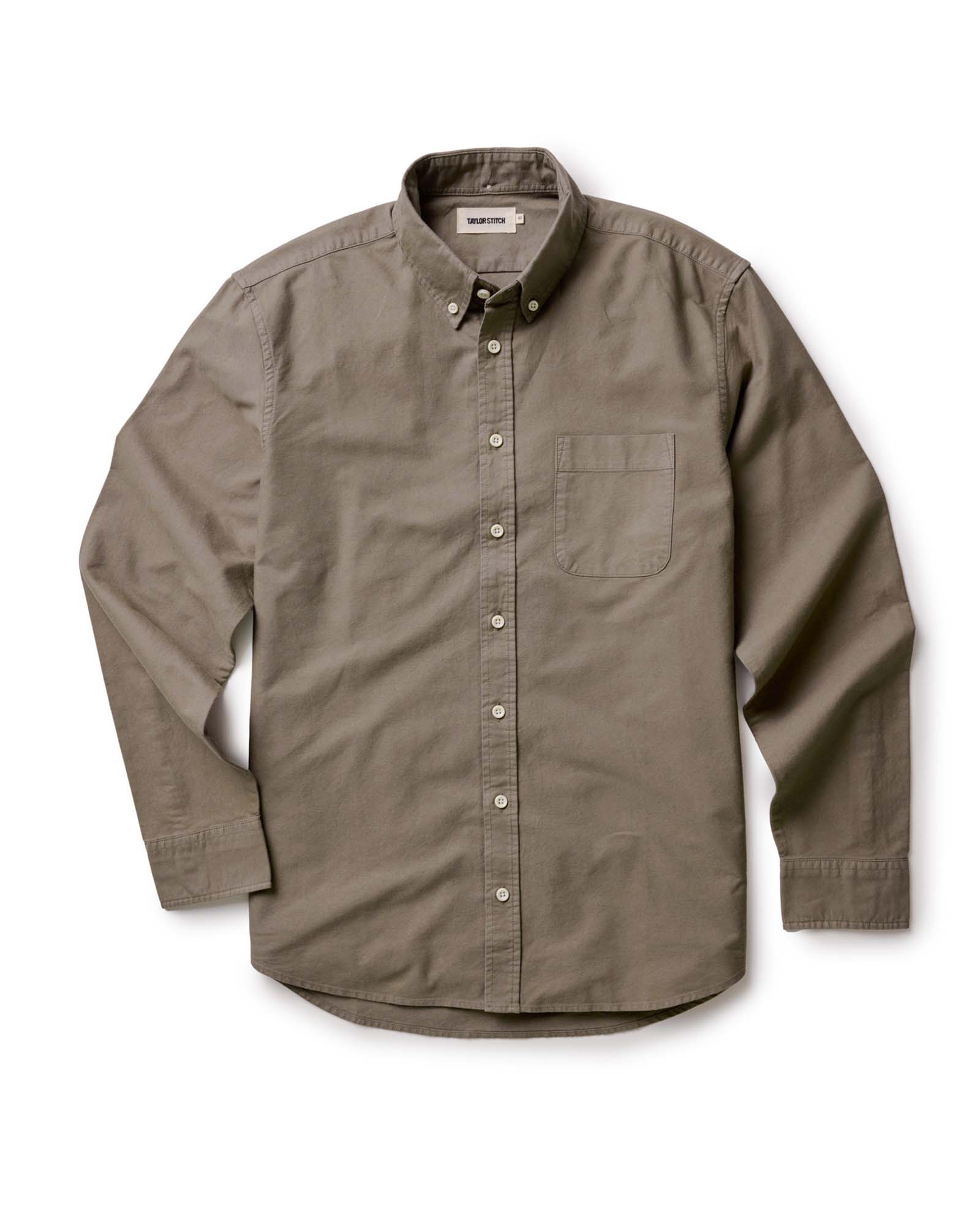 flatlay of The Jack in Smoked Olive Oxford, Wovens by Taylor Stitch