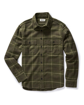 flatlay of The Ledge Shirt in Olive Plaid, Wovens by Taylor Stitch