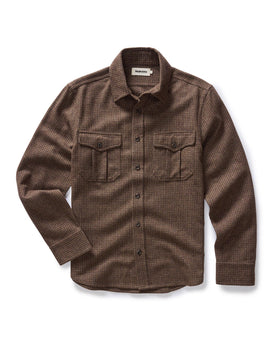 flatlay of The Saddler Shirt in Burnt Caramel Check Wool, Wovens by Taylor Stitch