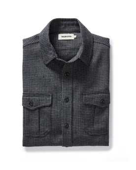 folded flatlay of The Saddler Shirt in Ash Check Wool, Wovens by Taylor Stitch