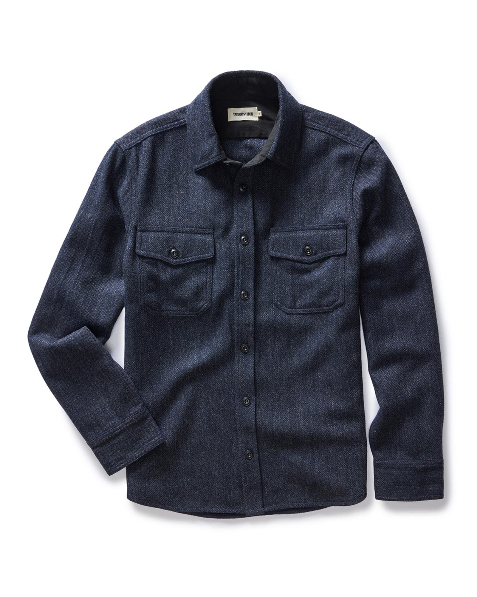 flatlay of The CPO Shirt in Marine Tweed Wool, Wovens by Taylor Stitch