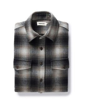 folded flatlay of The Maritime Shirt Jacket in Olive Plaid, Wovens by Taylor Stitch