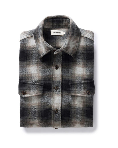 folded flatlay of The Maritime Shirt Jacket in Olive Plaid