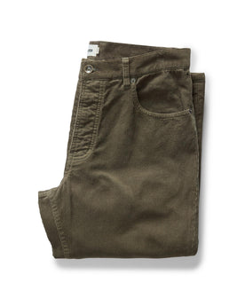 folded flatlay of The Democratic 5-Pocket Pant in Fatigue Olive Corduroy, Bottoms by Taylor Stitch