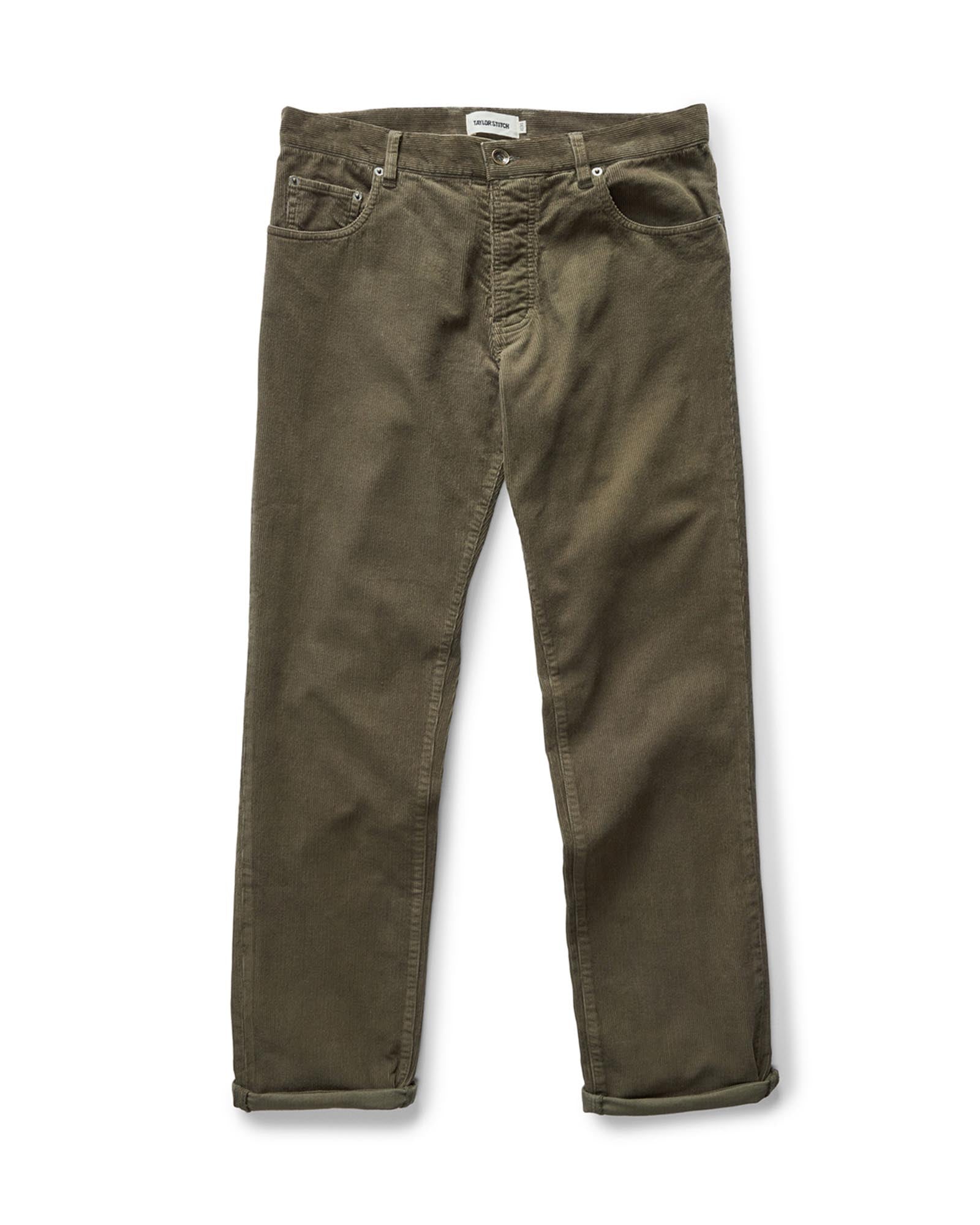 flatlay of The Democratic 5-Pocket Pant in Fatigue Olive Corduroy, Bottoms by Taylor Stitch
