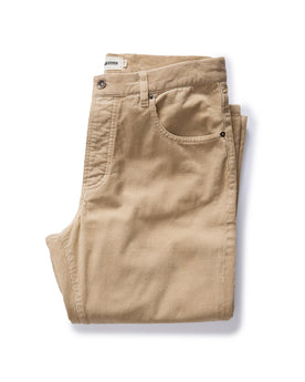 folded flatlay of The Democratic 5-Pocket Pant in Washed Khaki Corduroy, Bottoms by Taylor Stitch