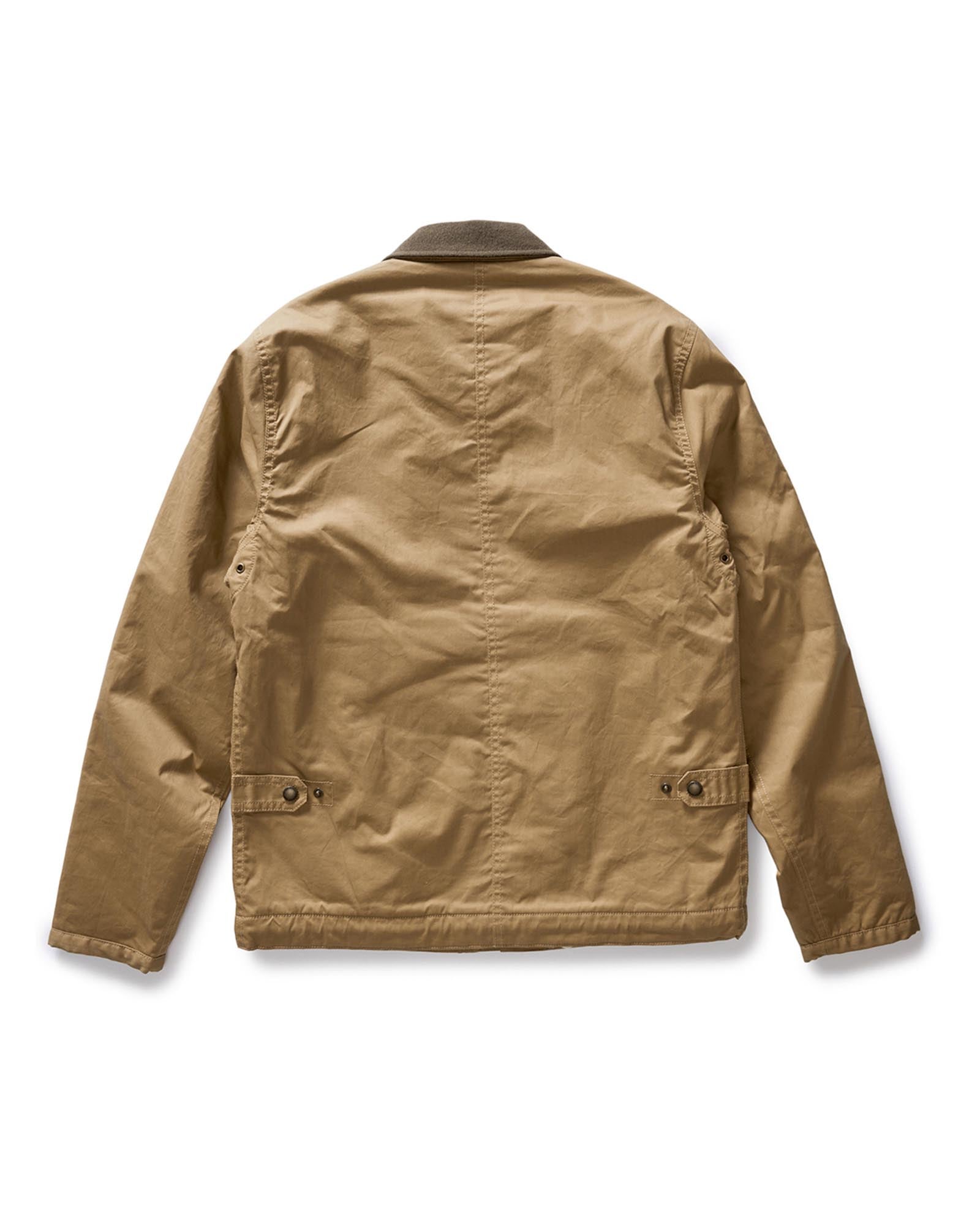 flatlay of the back of The Deck Jacket in Khaki Dry Wax, Outerwear by Taylor Stitch