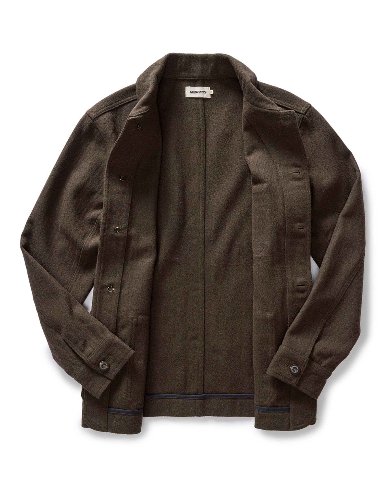 folded flatlay of The Ojai Jacket in Army Herringbone Wool, Outerwear by Taylor Stitch