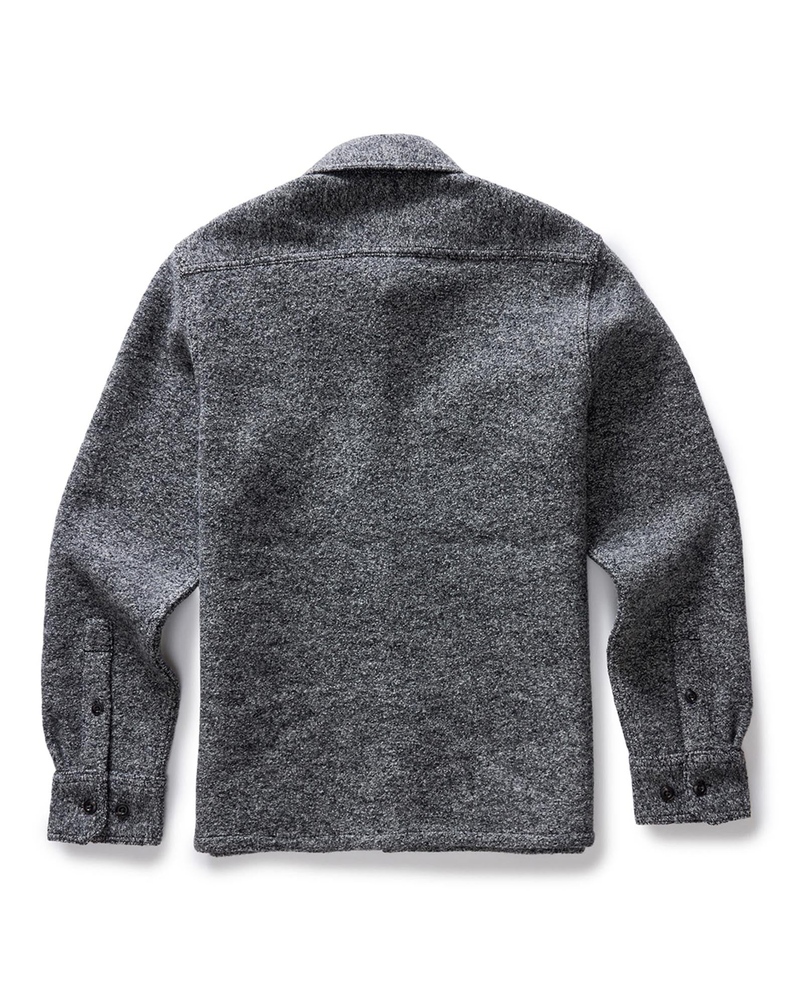 flatlay of the back of The Connor Overshirt in Heather Ash Boucle, Wovens by Taylor Stitch