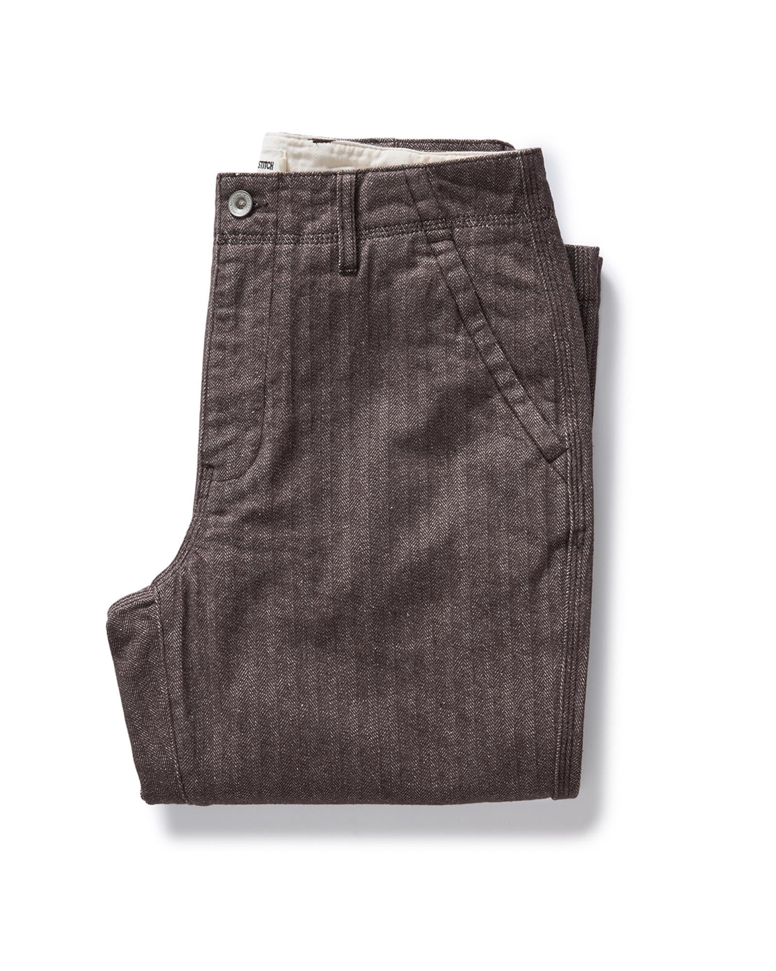 folded flatlay of The Morse Pant in Soil Herringbone, Bottoms by Taylor Stitch