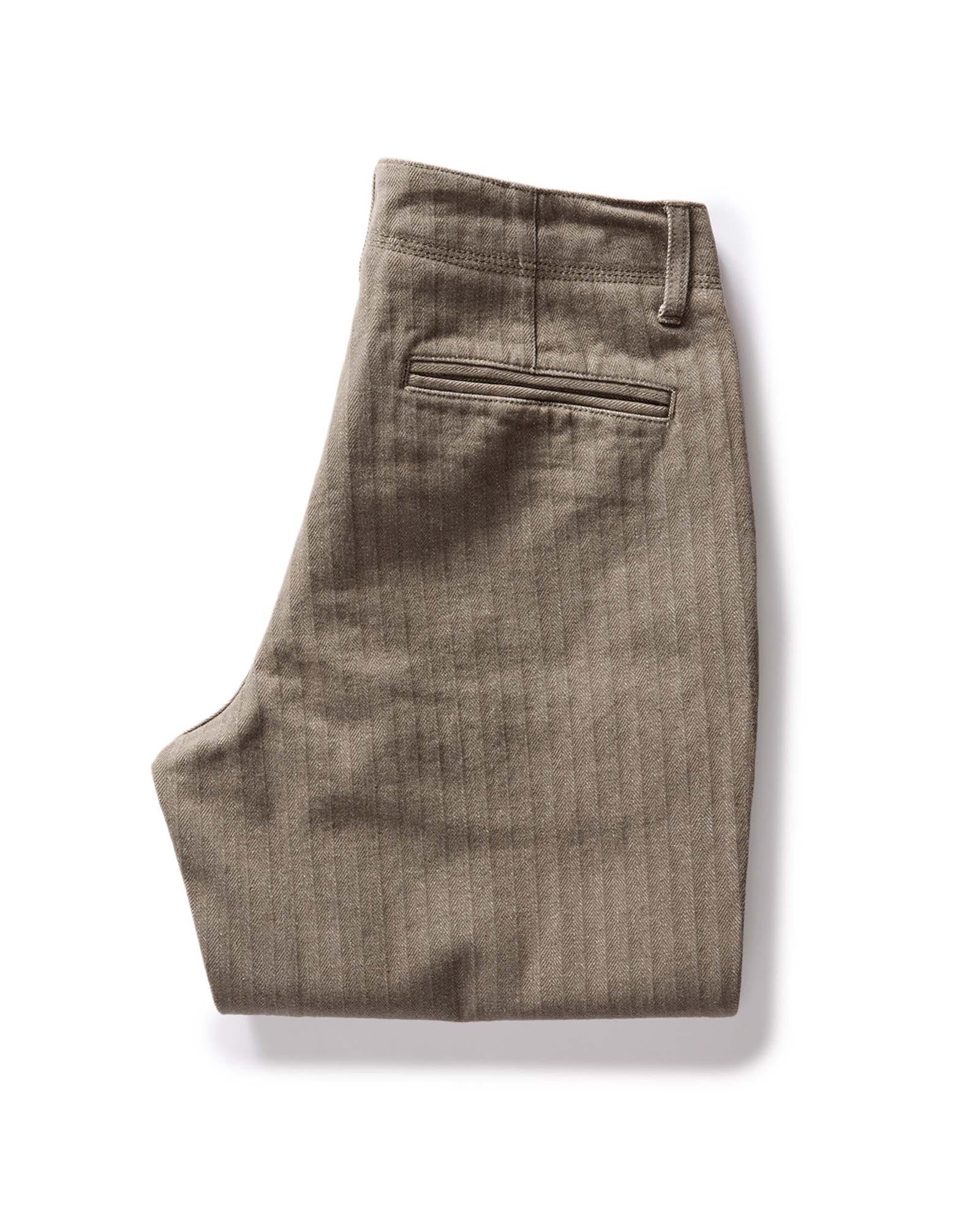 folded flatlay of the back of The Morse Pant in Soil Herringbone, Bottoms by Taylor Stitch