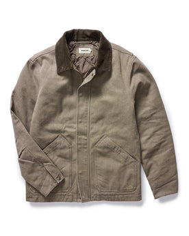 flatlay of The Workhorse Jacket in Stone Chipped Canvas, Outerwear by Taylor Stitch