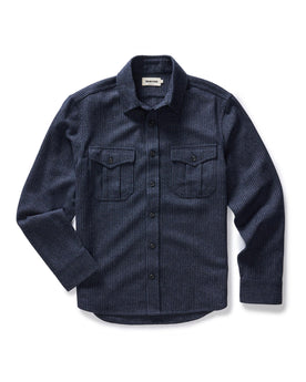 flatlay of The Saddler Shirt in Midnight Check Wool, Wovens by Taylor Stitch