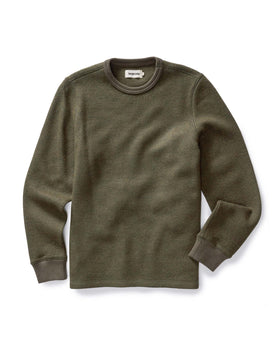 flatlay of The Evans Crew in Forest Birdseye Wool, Knits by Taylor Stitch