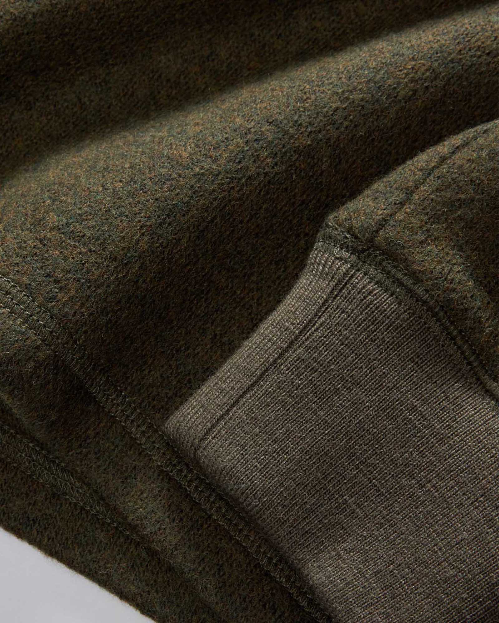 material shot of the cuffs on The Evans Crew in Forest Birdseye Wool, Knits by Taylor Stitch