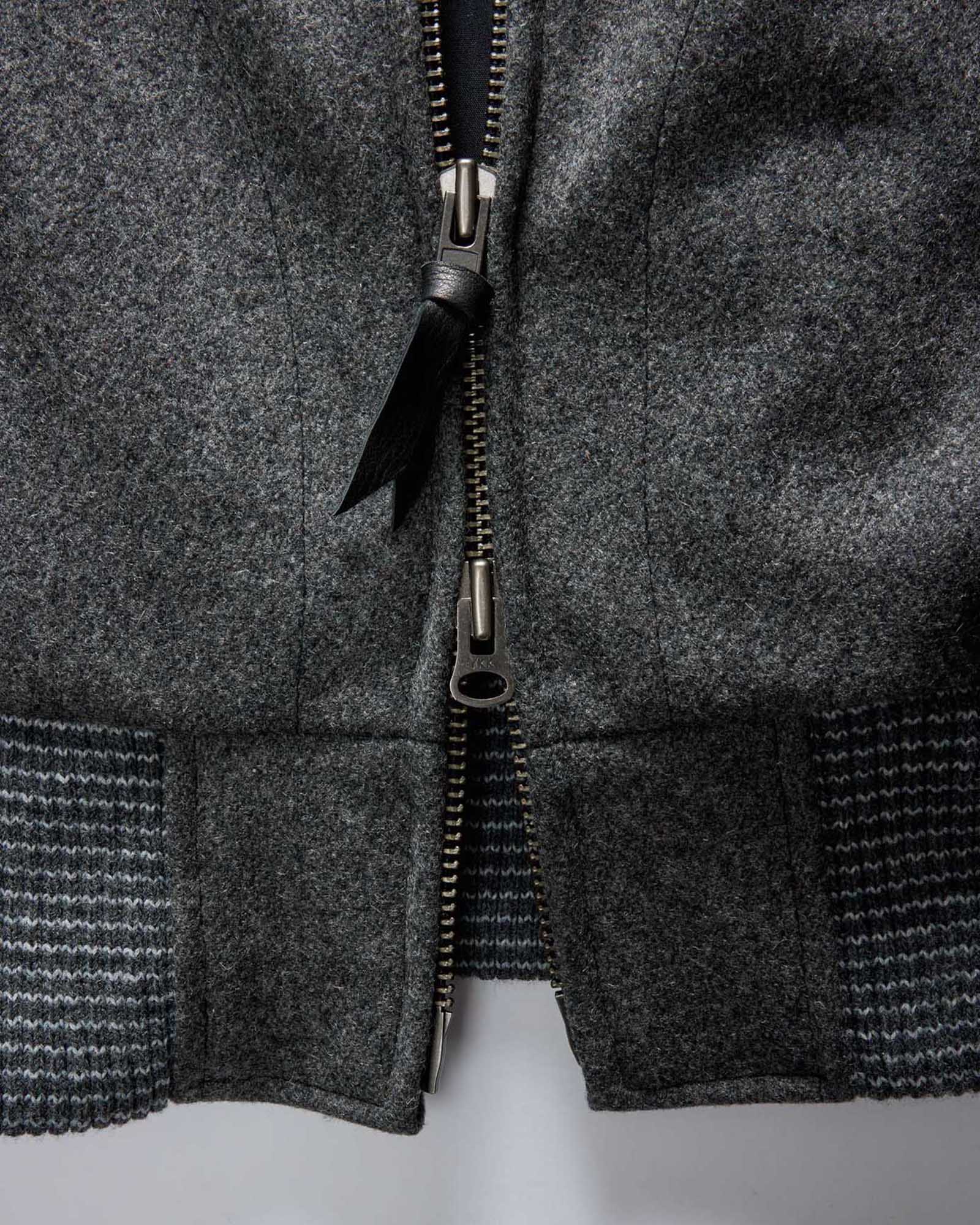 material shot of the zipper on The Golden Bear Snap Bomber in Heather Graphite, Outerwear by Taylor Stitch