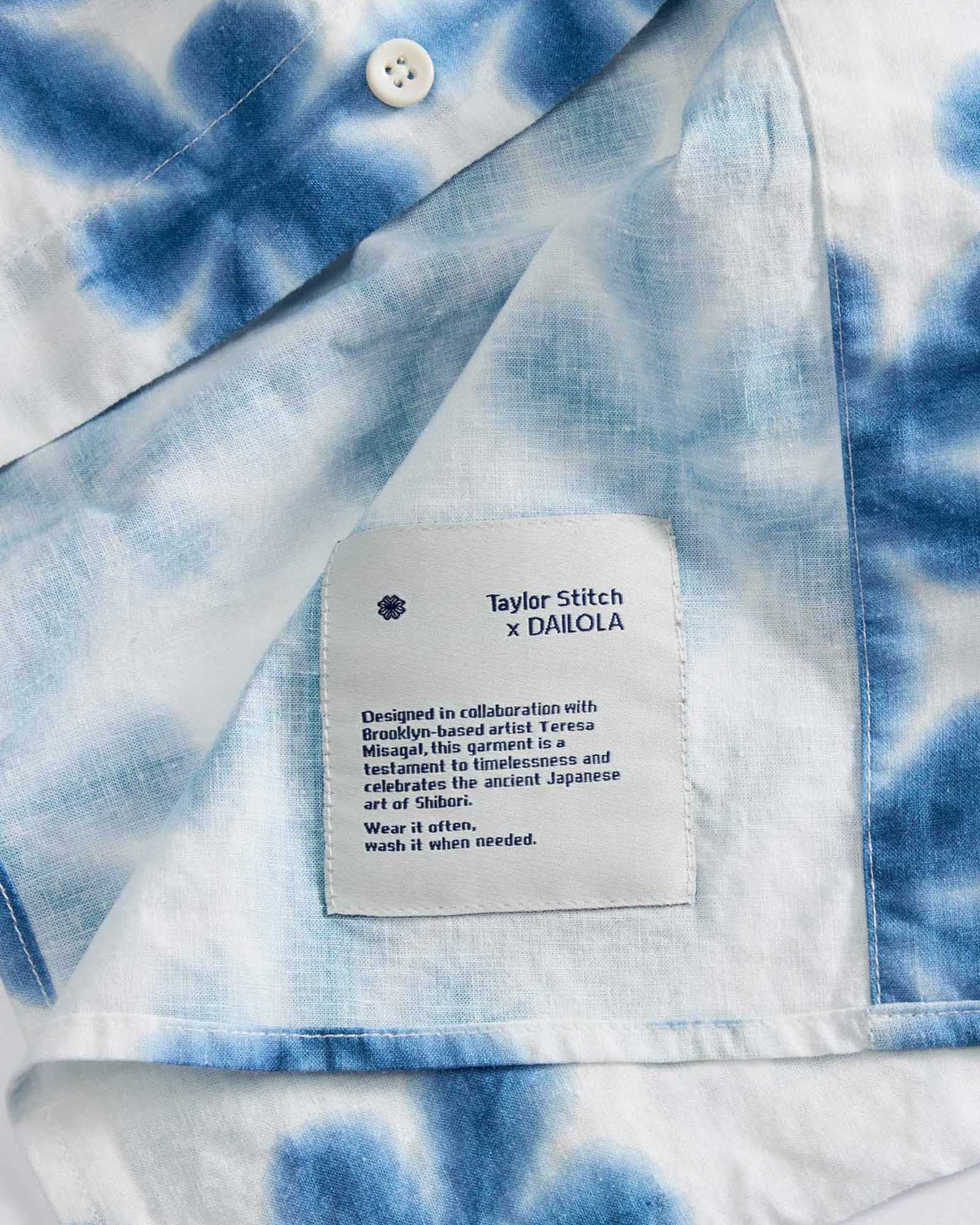 material shot of the tag on The Davis Shirt in Vintage White Fractal, Wovens by Taylor Stitch