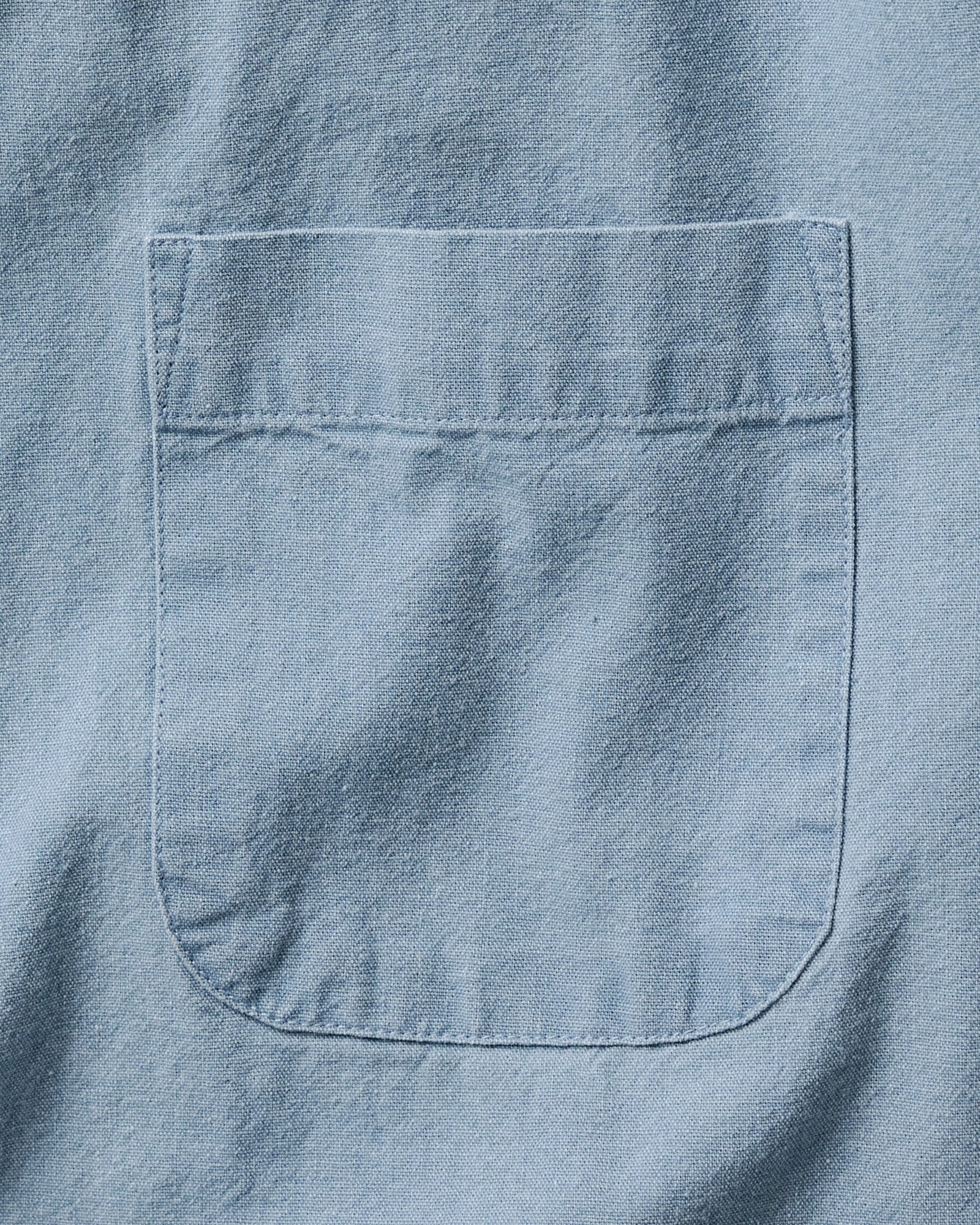 material shot of the collar on The Jack in Washed Indigo Oxford, Wovens by Taylor Stitch