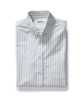 folded flatlay of The Jack in White Stripe Oxford, Wovens by Taylor Stitch