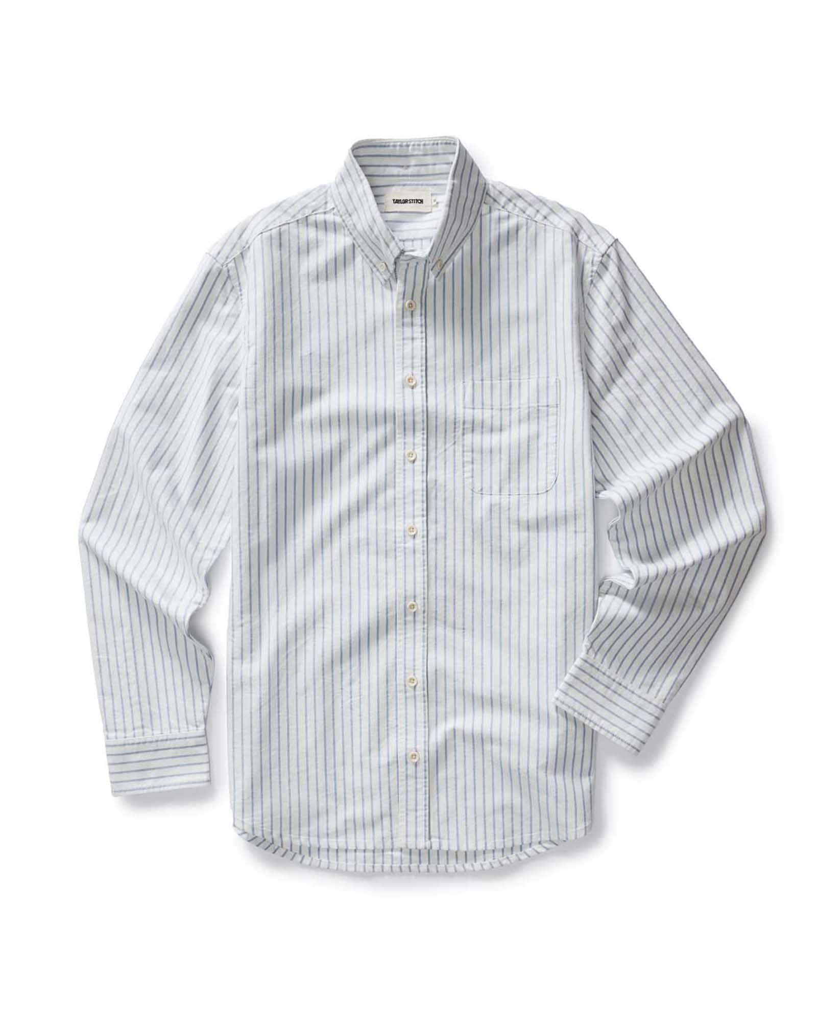 flatlay of The Jack in White Stripe Oxford, Wovens by Taylor Stitch