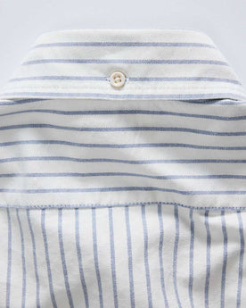 material shot of the collar on The Jack in White Stripe Oxford, Wovens by Taylor Stitch