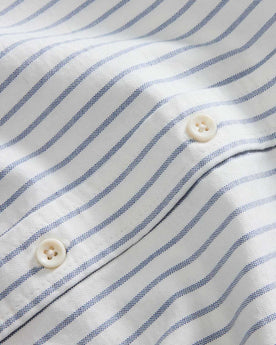 material shot of the buttons on The Jack in White Stripe Oxford, Wovens by Taylor Stitch