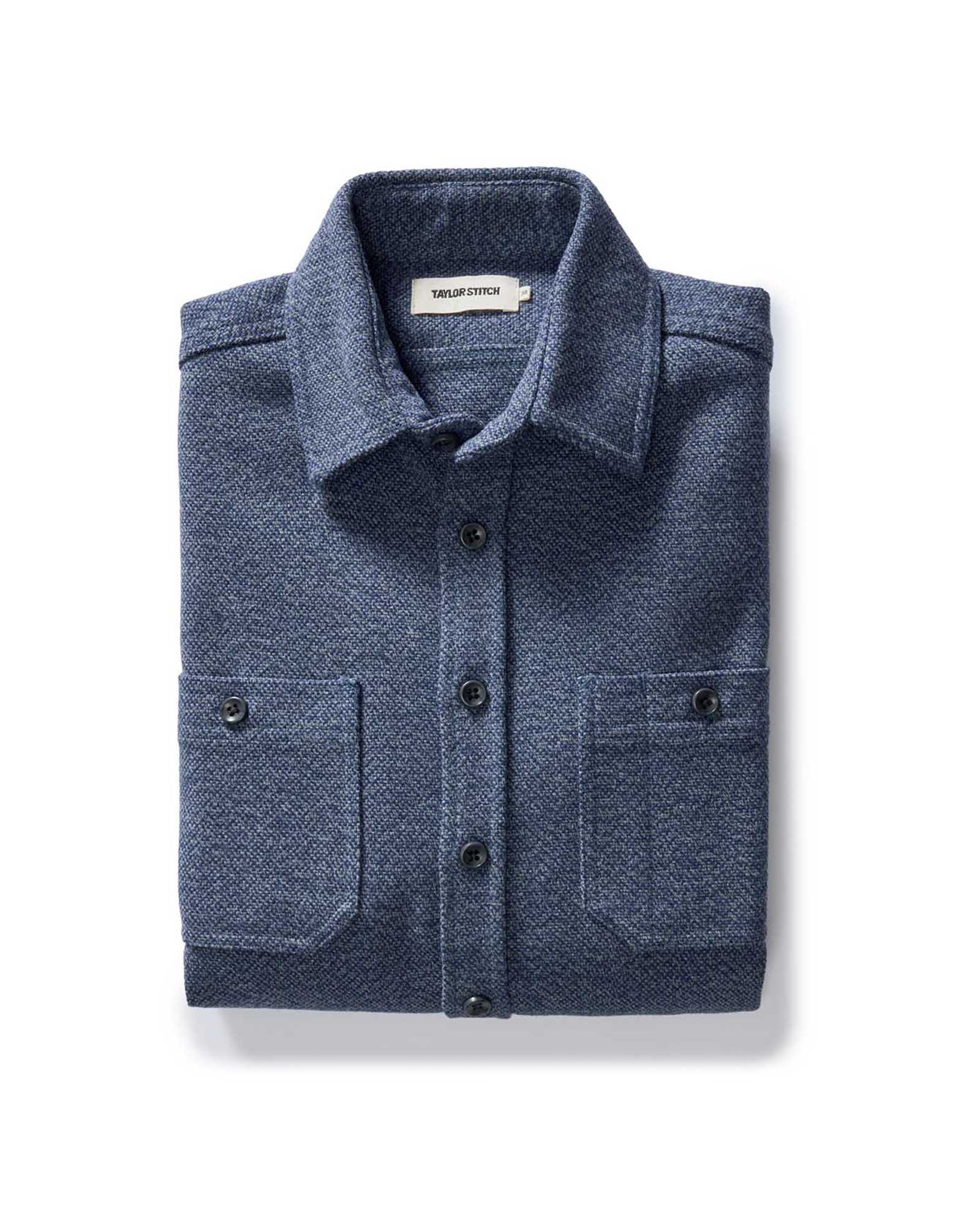folded flatlay of The Utility Shirt in Indigo Ash Wool Canvas, Wovens by Taylor Stitch