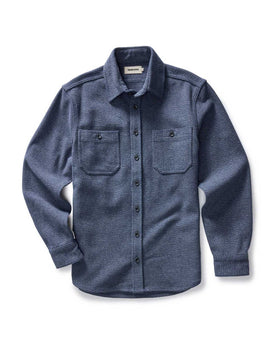 flatlay of The Utility Shirt in Indigo Ash Wool Canvas, Wovens by Taylor Stitch