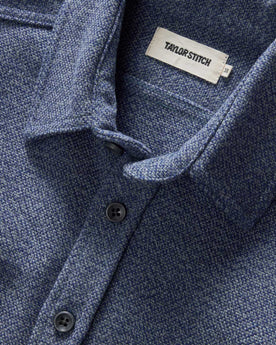 material shot of the collar on The Utility Shirt in Indigo Ash Wool Canvas, Wovens by Taylor Stitch