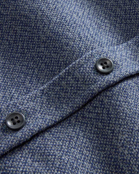 material shot of the buttons on The Utility Shirt in Indigo Ash Wool Canvas, Wovens by Taylor Stitch