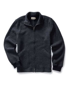 flatlay of The Evans Jacket in Navy Birdseye Wool, Knits by Taylor Stitch