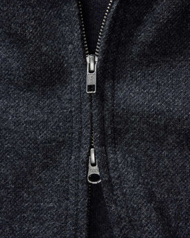 material shot of the zipper on The Evans Jacket in Navy Birdseye Wool, Knits by Taylor Stitch