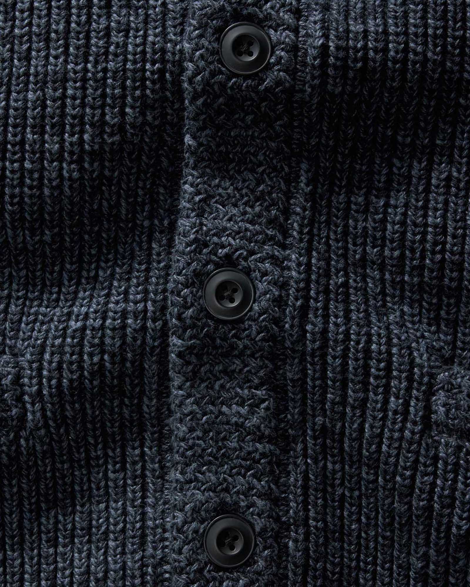 material shot of the buttons on The Mariner Shawl Cardigan in Ink Slub, Knits by Taylor Stitch
