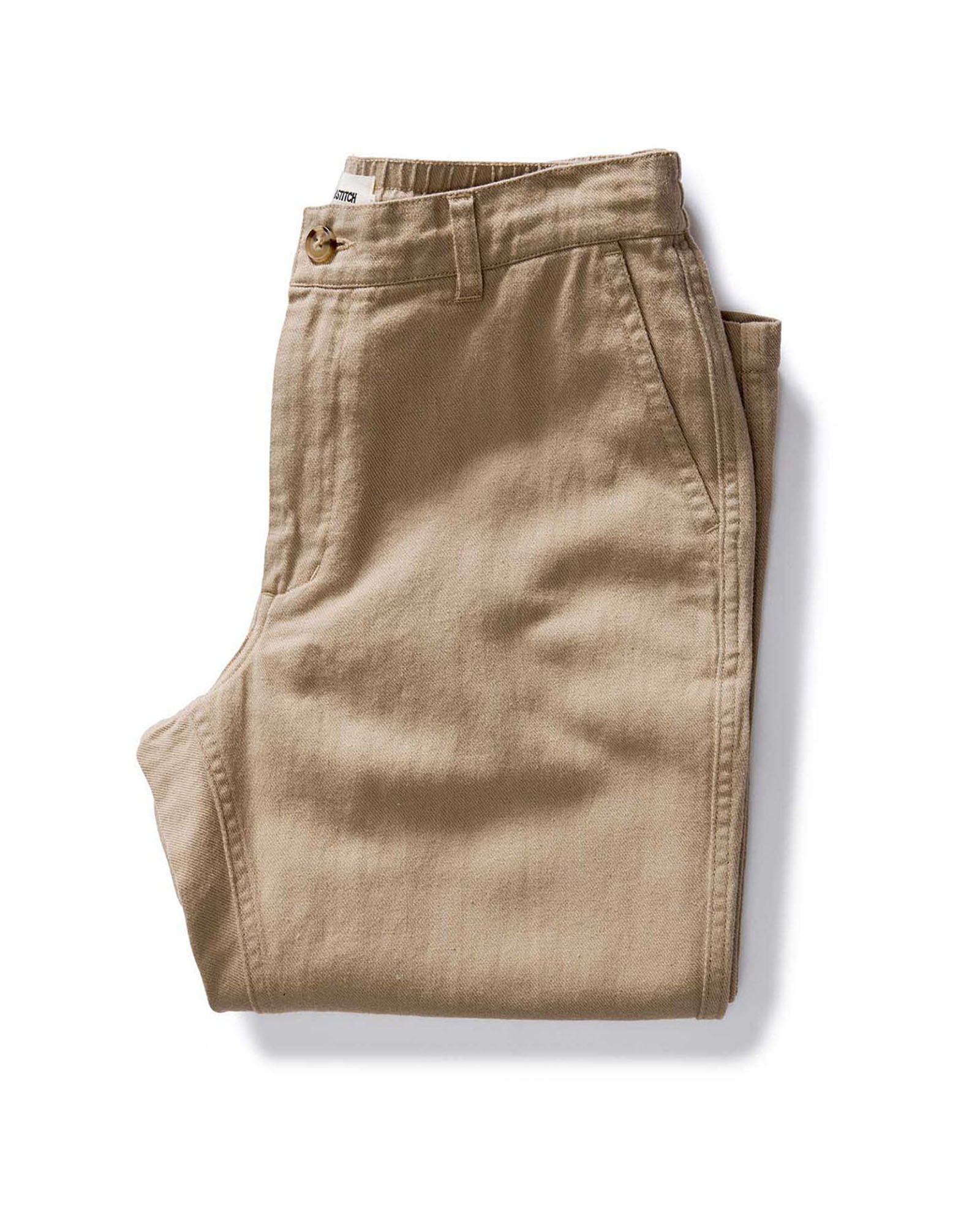 folded flatlay of The Carmel Pant in Heather Khaki Cotton Linen, Bottoms by Taylor Stitch