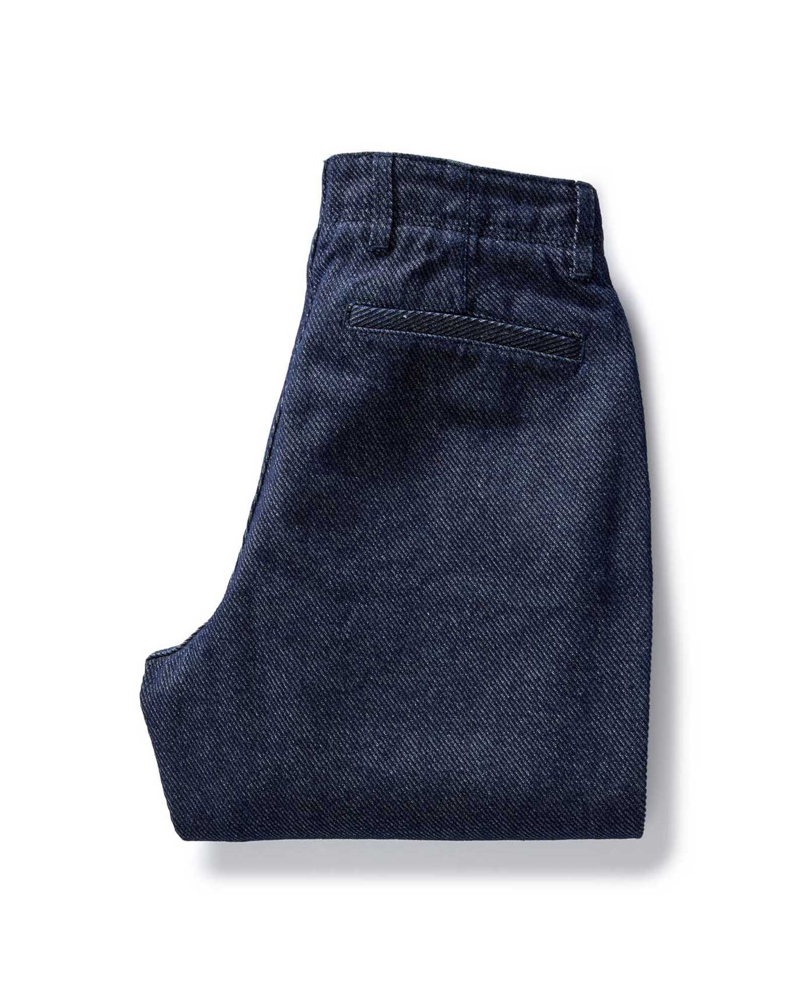 folded flatlay of the back of The Morse Pant in Rinsed Indigo Twill, Bottoms by Taylor Stitch