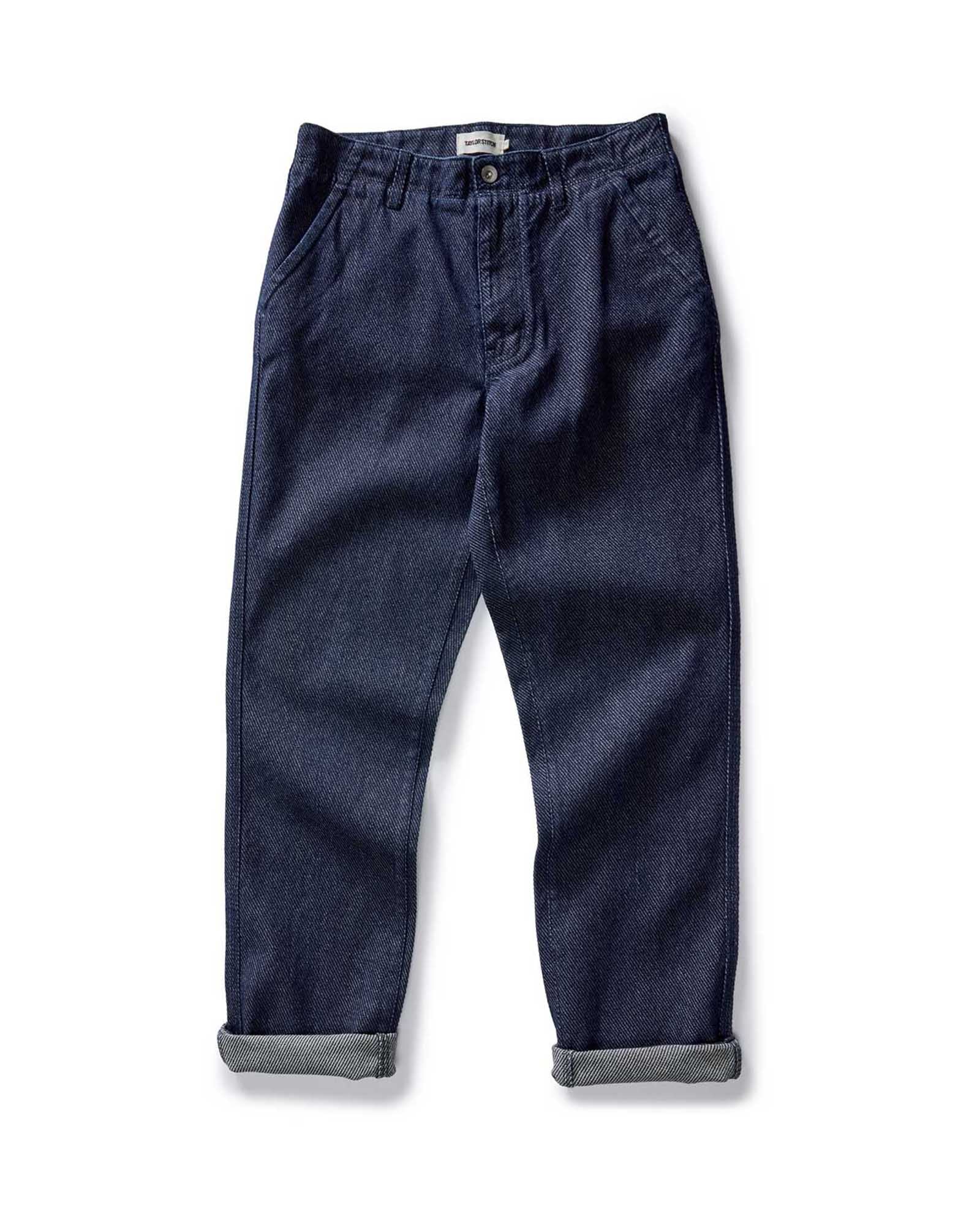 flatlay of The Morse Pant in Rinsed Indigo Twill, Bottoms by Taylor Stitch