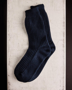 editorial image of The Waffle Sock in Dark Navy, Accessories by Taylor Stitch