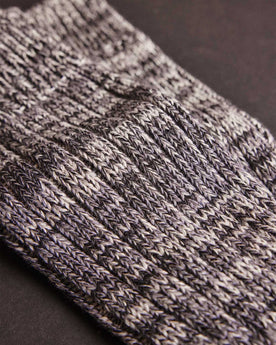 material shot of the knit details on The Camp Sock in Marled Blue, Accessories by Taylor Stitch