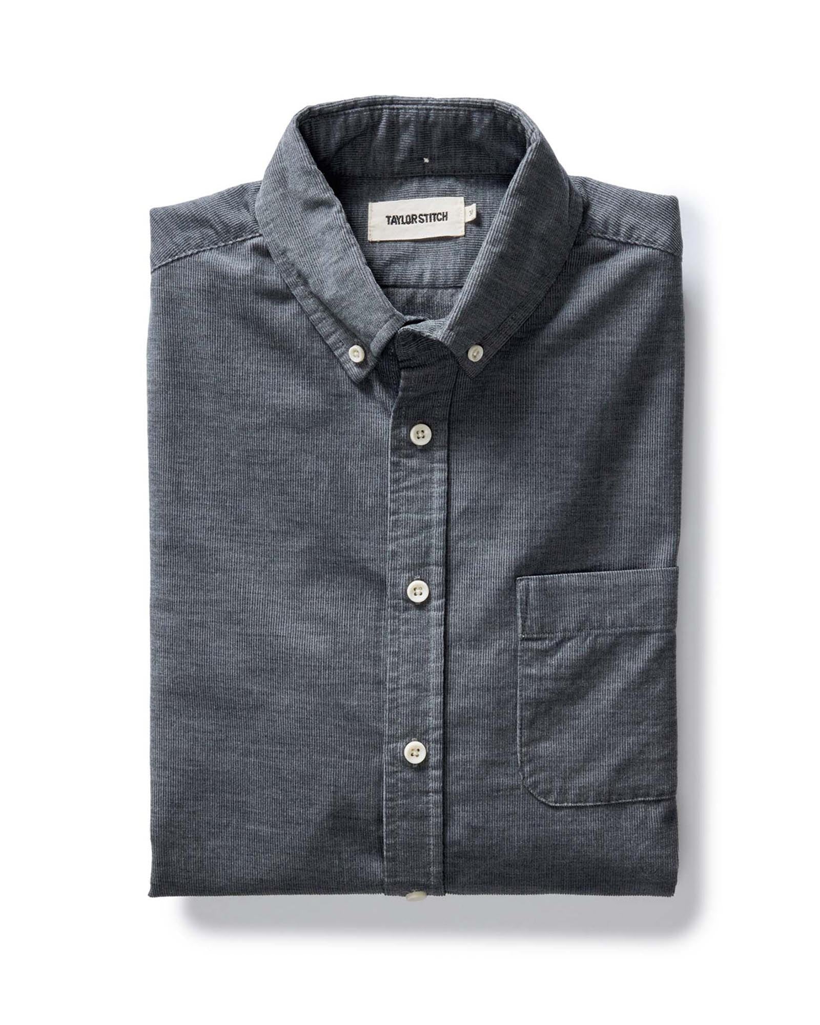 folded flatlay of The Jack in Heather Slate Pincord, Wovens by Taylor Stitch