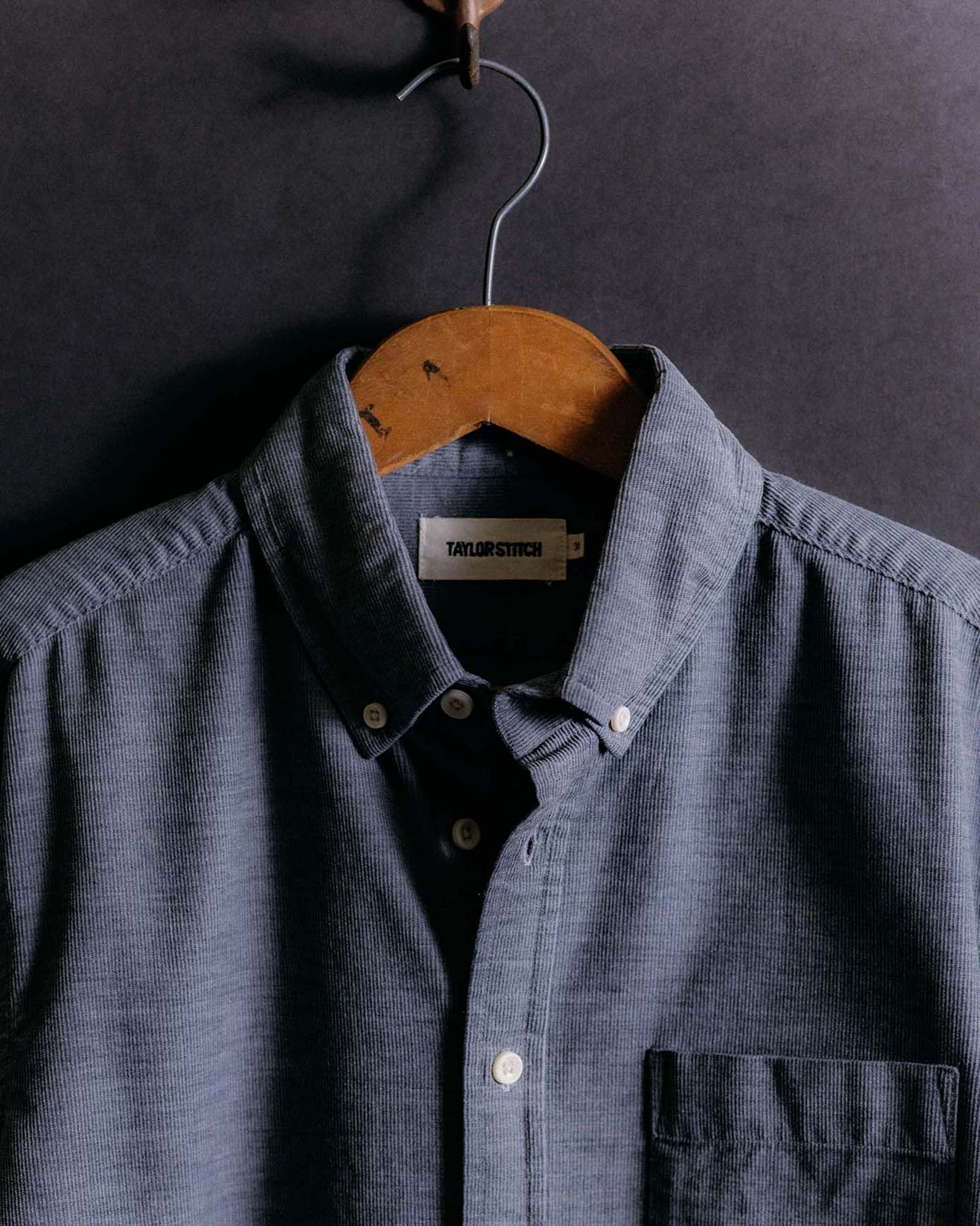 editorial image of The Jack in Heather Slate Pincord hanging, Wovens by Taylor Stitch