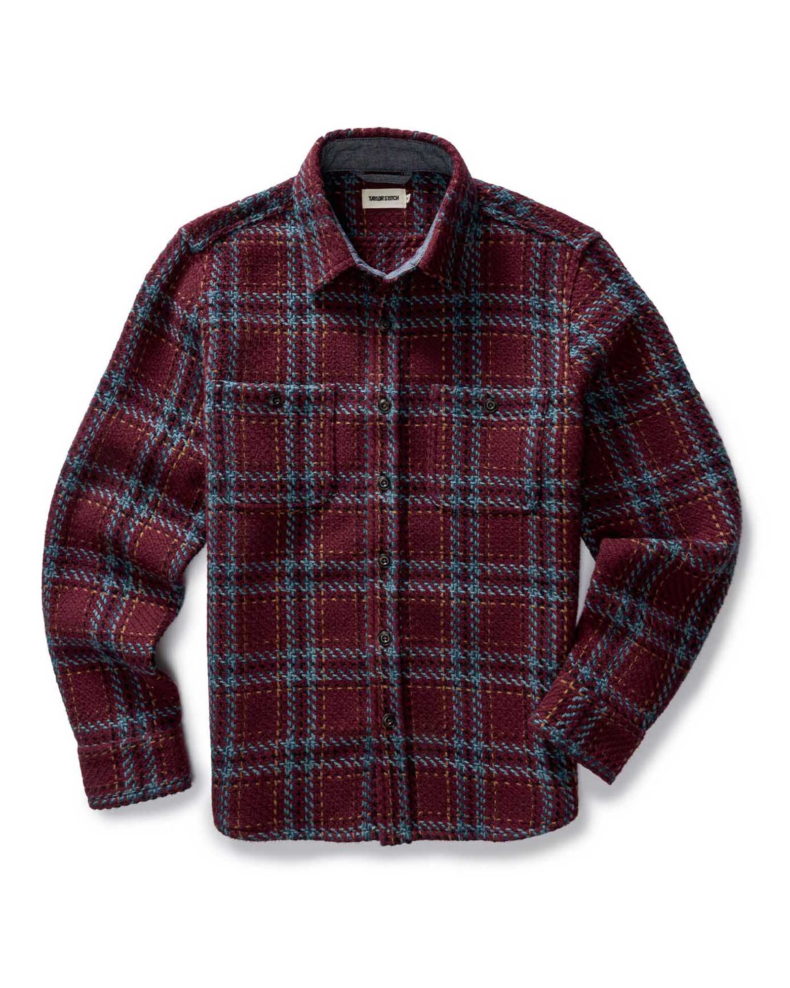flatlay of The Cutter Overshirt in Port Plaid, Wovens by Taylor Stitch