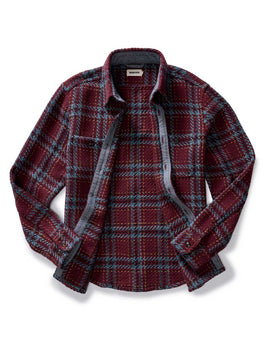 flatlay of the inside of The Cutter Overshirt in Port Plaid, Wovens by Taylor Stitch