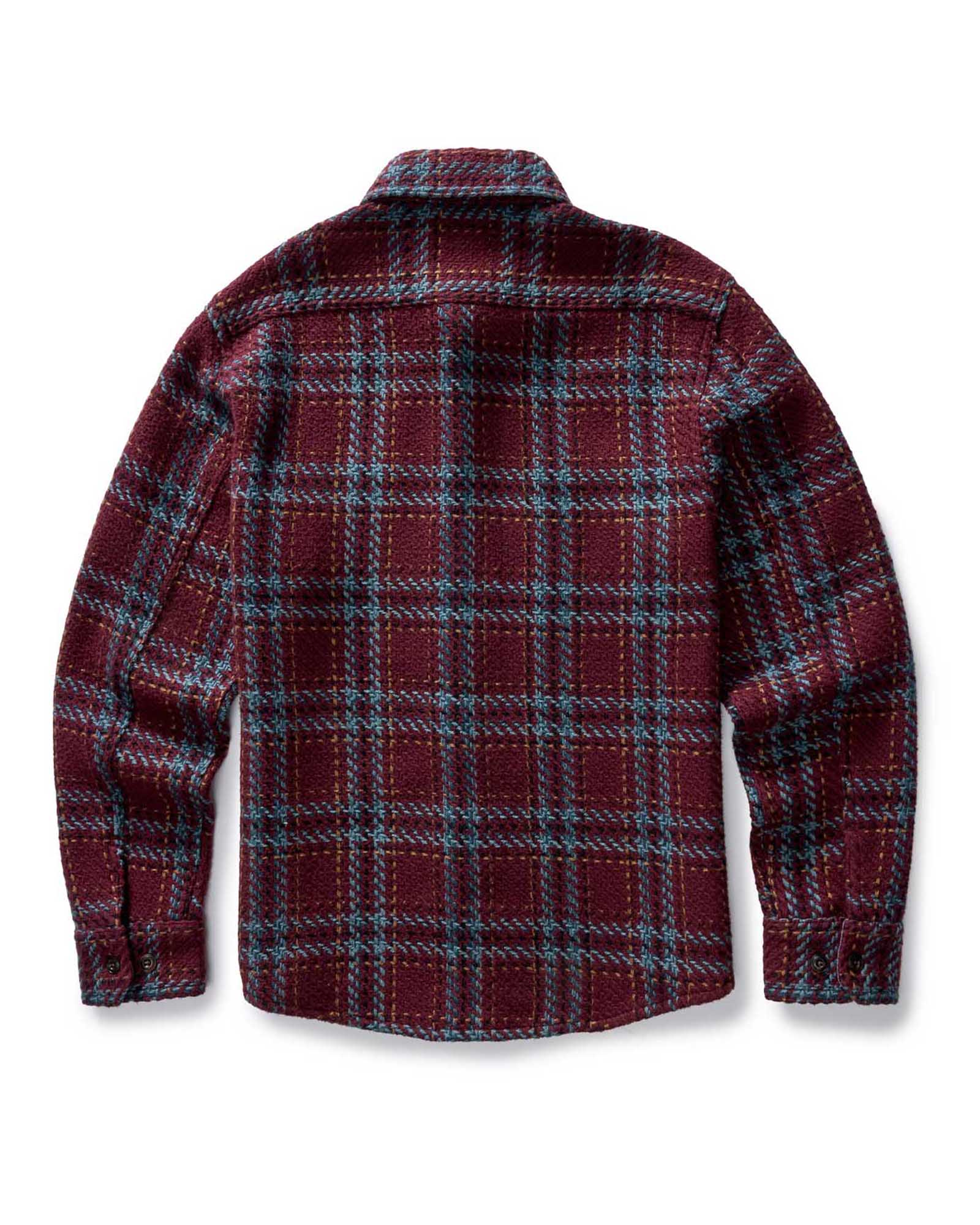 flatlay of the back of The Cutter Overshirt in Port Plaid, Wovens by Taylor Stitch