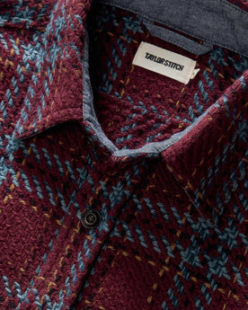 material shot of the collar on The Cutter Overshirt in Port Plaid, Wovens by Taylor Stitch