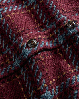 material shot of the buttons on The Cutter Overshirt in Port Plaid, Wovens by Taylor Stitch