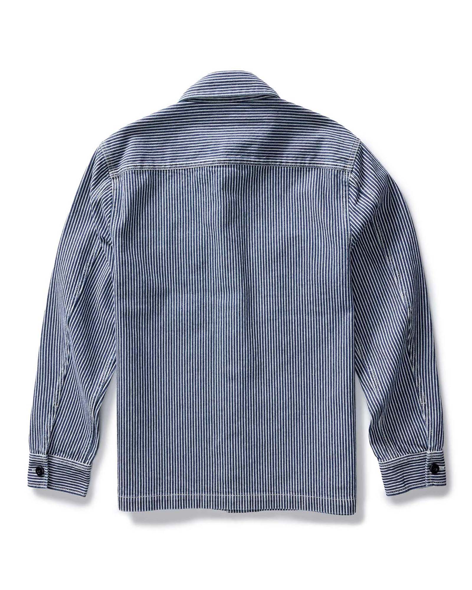 flatlay of the back of The Shop Shirt in Rinsed Indigo Selvedge, Wovens by Taylor Stitch