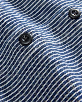material shot of the buttons on The Shop Shirt in Rinsed Indigo Selvedge, Wovens by Taylor Stitch