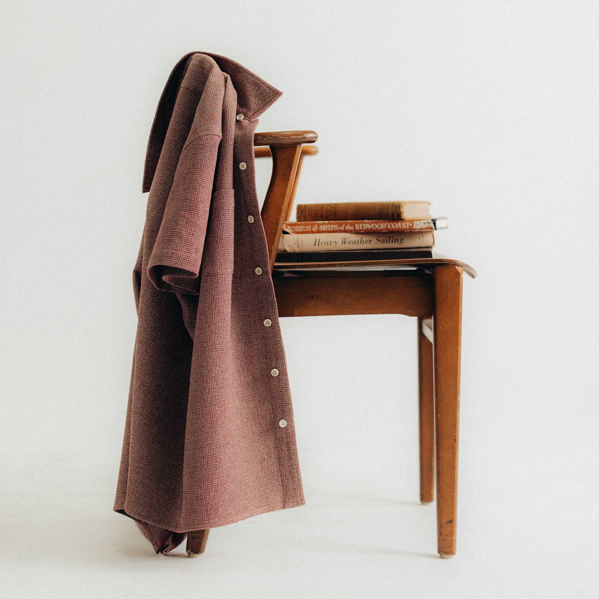 editorial image of The Conrad Shirt in Port Twist hanging, Wovens by Taylor Stitch