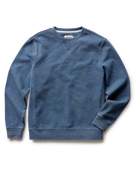 flatlay of The Apres Crew in Washed Indigo Terry, Knits by Taylor Stitch
